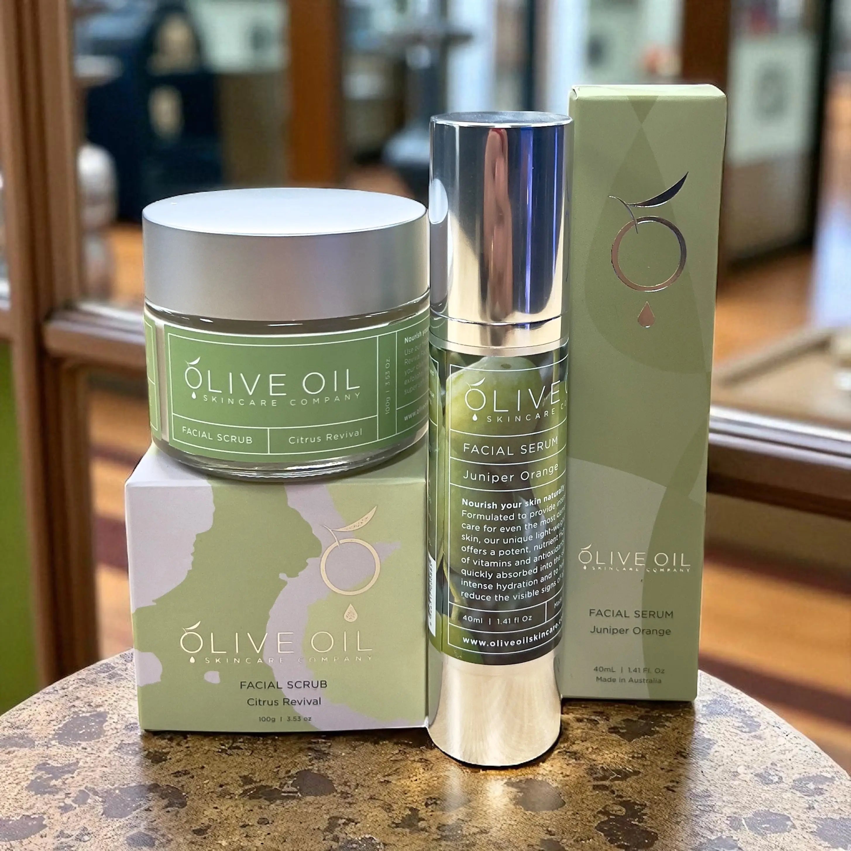 Face Care Bundle- Facial Scrub 100g and Facial Serum 40ml Oliveoil Skincare Group