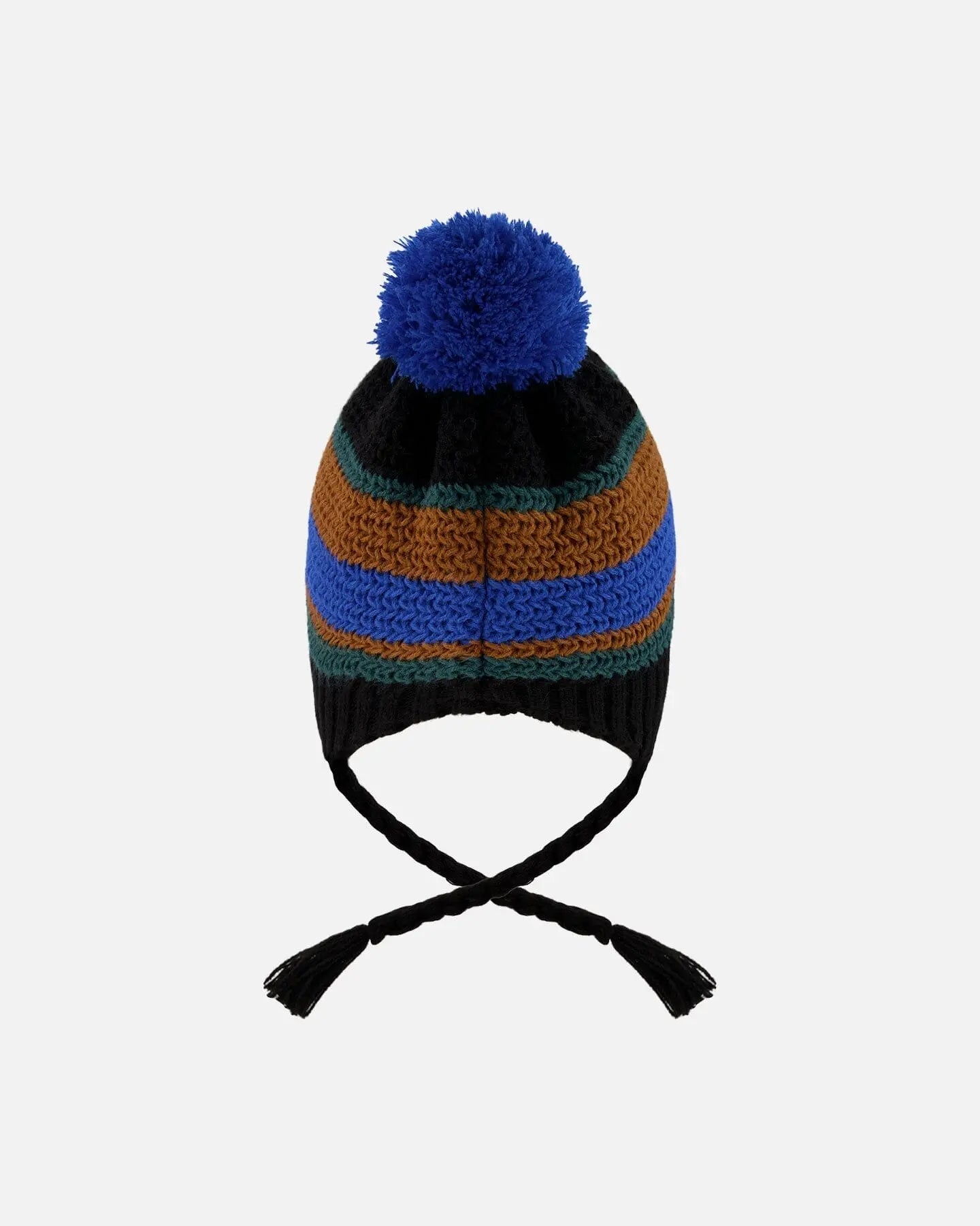 Lined Peruvian Knit Pompom Hat Black, Blue And Brown Deux par Deux
